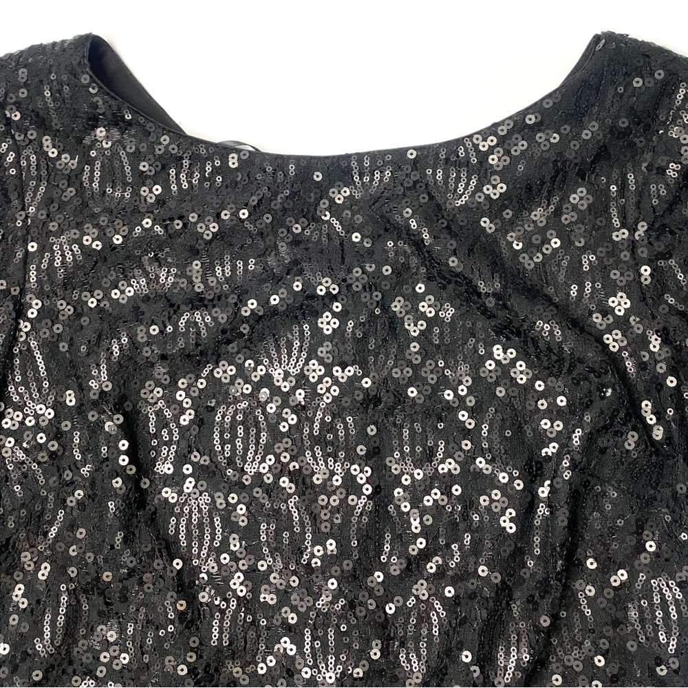 Calvin Klein Black Asymmetrical Sheath Dress with Bell Sleeves - Picture 2 of 5